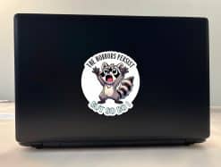 cartoon raccoon character, motivational text, scalloped border - vinyl removable sticker