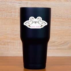 two white geese, decorative flourishes, pun text - vinyl removable sticker