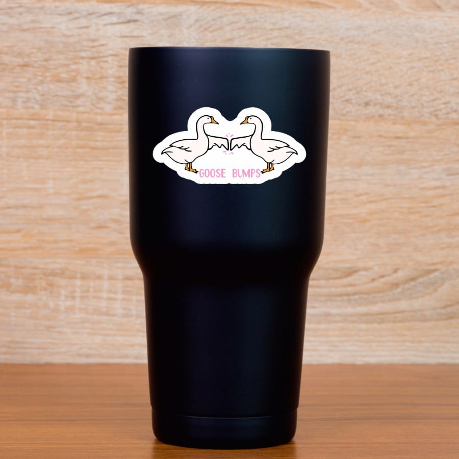 two white geese, decorative flourishes, pun text - vinyl removable sticker