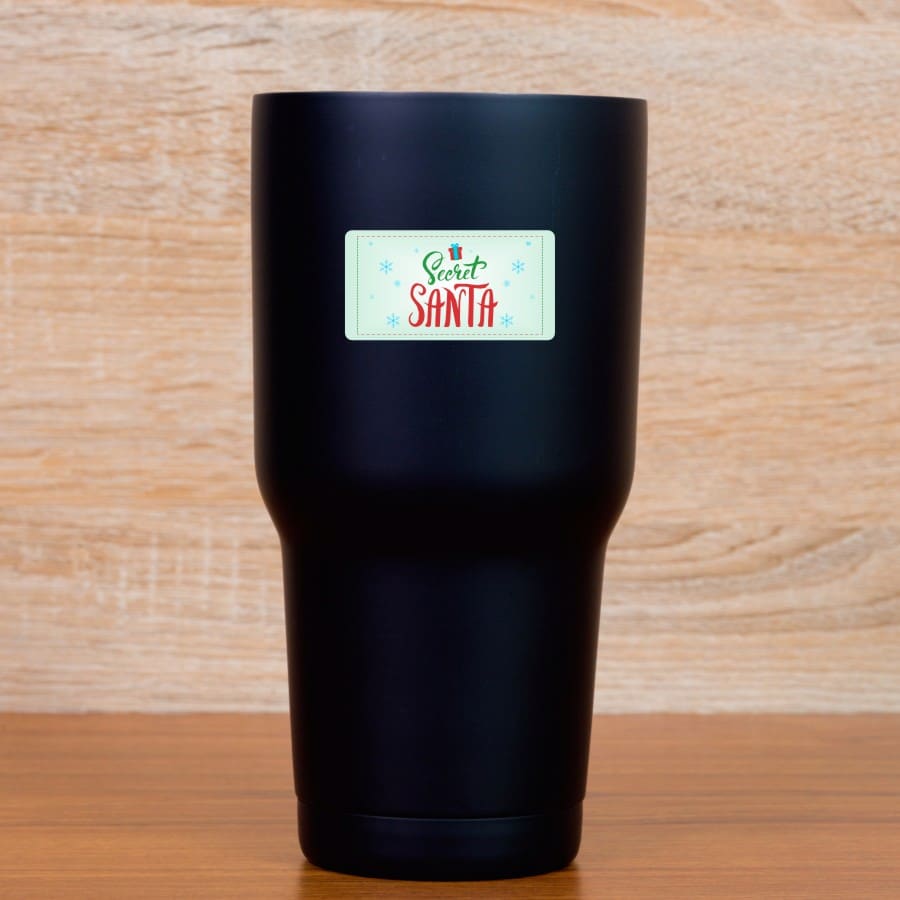 Secret Santa text, gift box graphics, snowflake decorations - vinyl removable sticker