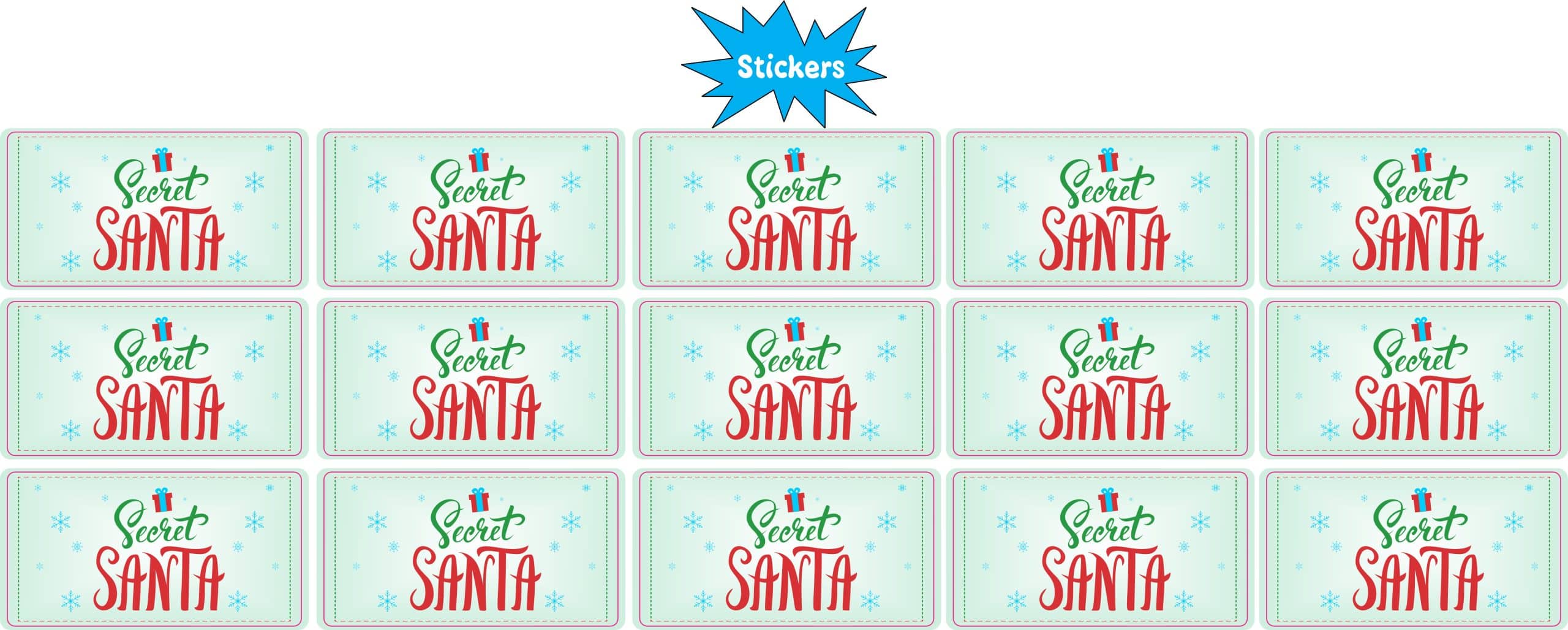 Secret Santa text, gift box graphics, snowflake decorations - vinyl removable sticker