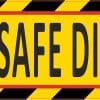 hazard stripes, bold typography, high contrast colors - vinyl removable sticker