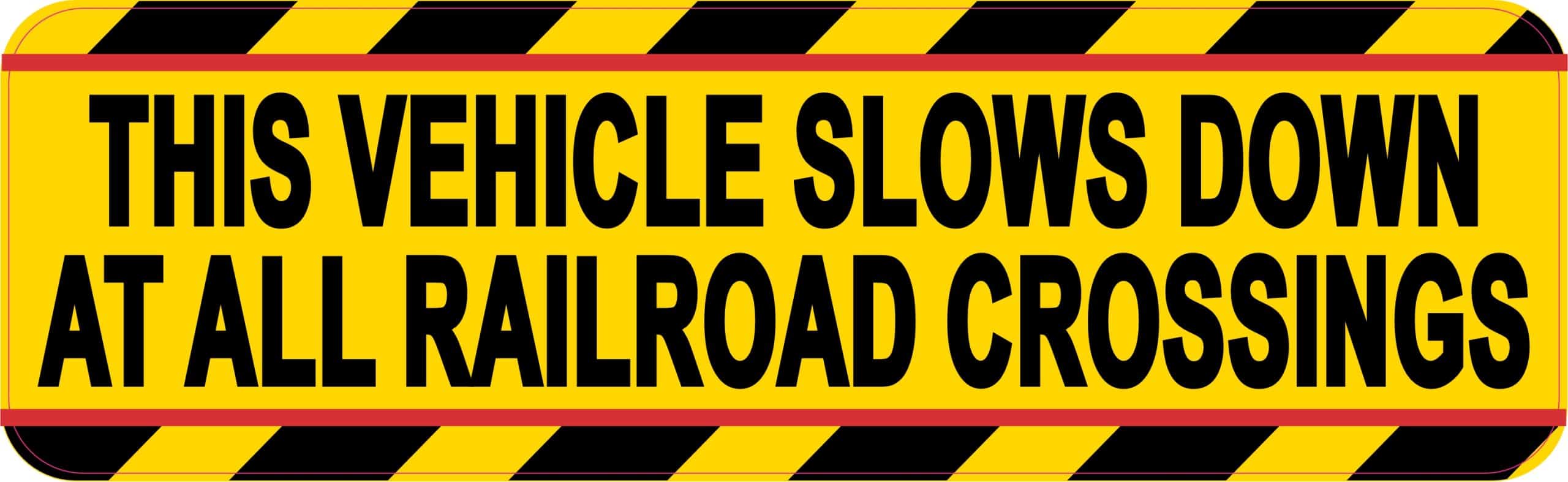 bold black text, yellow background, diagonal warning stripes - vinyl removable magnet