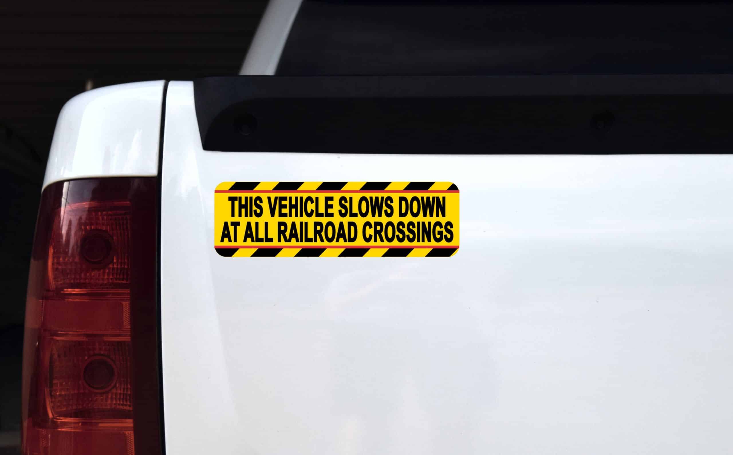 bold black text, yellow background, diagonal warning stripes - vinyl removable magnet