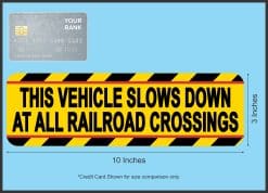 bold black text, yellow background, diagonal warning stripes - vinyl removable magnet