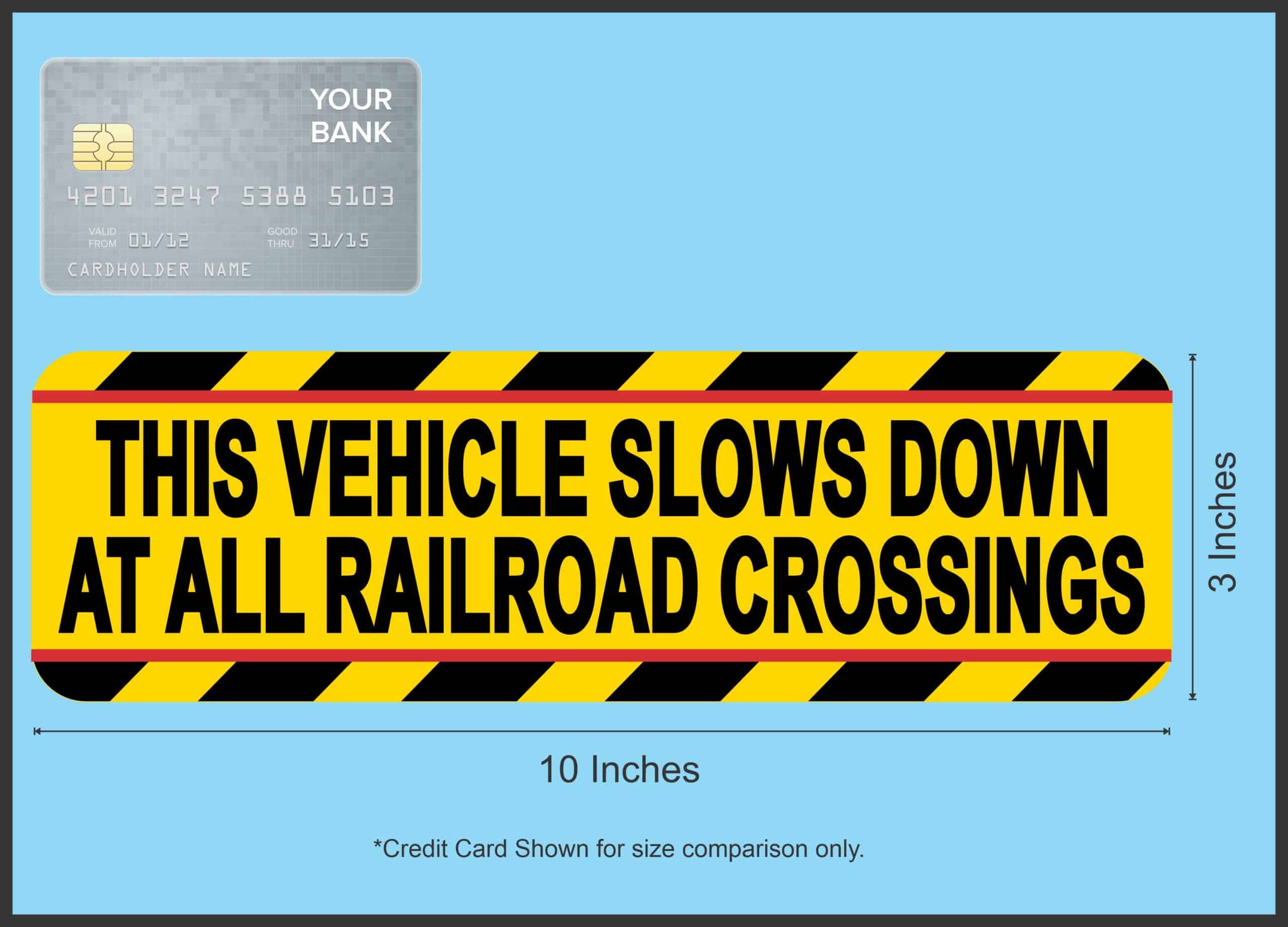bold black text, yellow background, diagonal warning stripes - vinyl removable magnet