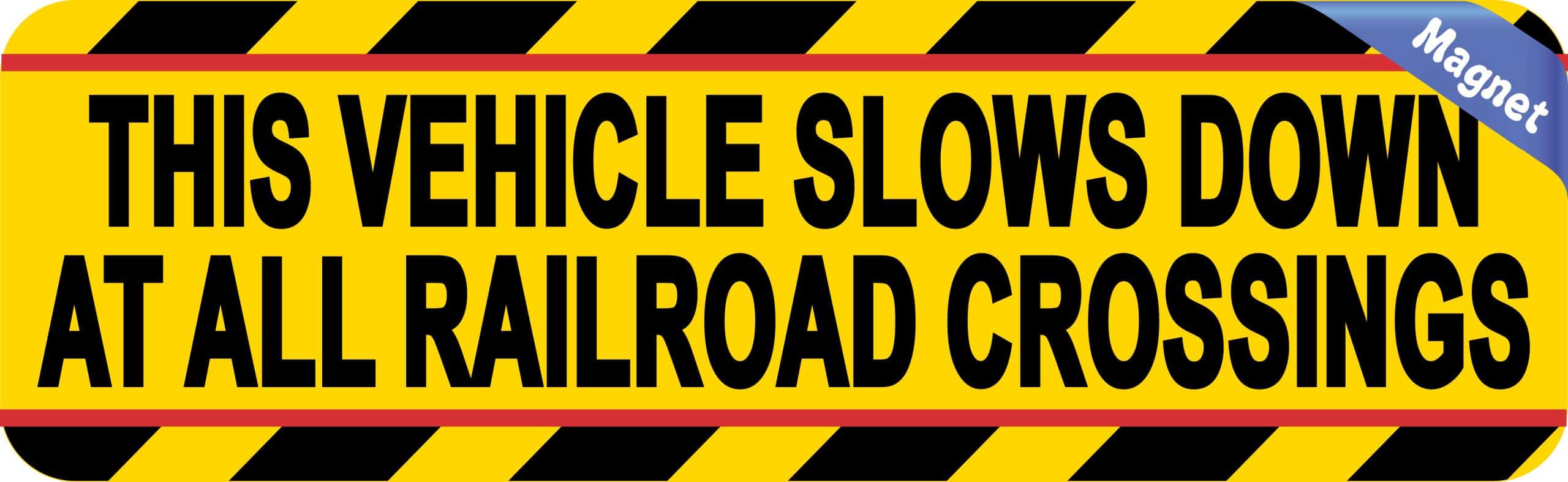 bold black text, yellow background, diagonal warning stripes - vinyl removable magnet
