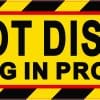 diagonal striped border, bold black text, yellow warning background - vinyl removable sticker