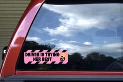 cartoon emoji character, diagonal warning stripes, bold typography - vinyl removable sticker