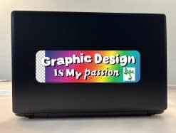 rainbow gradient background, white bold text, green frog mascot - vinyl removable sticker