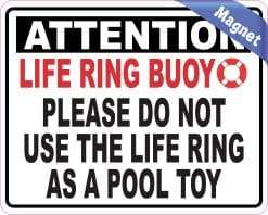 life ring buoy icon, attention header, safety warning text - vinyl removable magnet