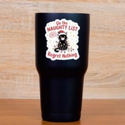 black cat with yellow eyes, santa hat, christmas lights - vinyl removable sticker