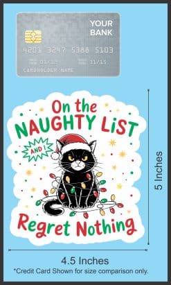 black cat illustration, santa hat, christmas lights - vinyl removable sticker