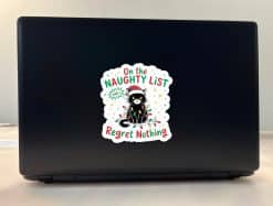 black cat illustration, santa hat, christmas lights - vinyl removable sticker
