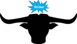 bull head silhouette, curved horns, minimalist design - vinyl removable sticker