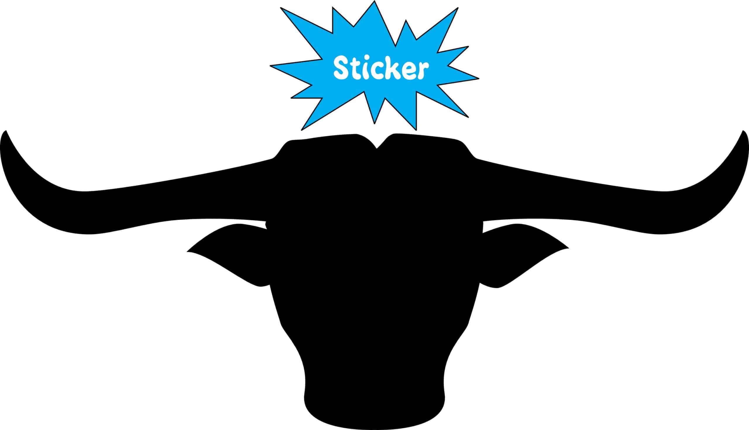 bull head silhouette, curved horns, minimalist design - vinyl removable sticker