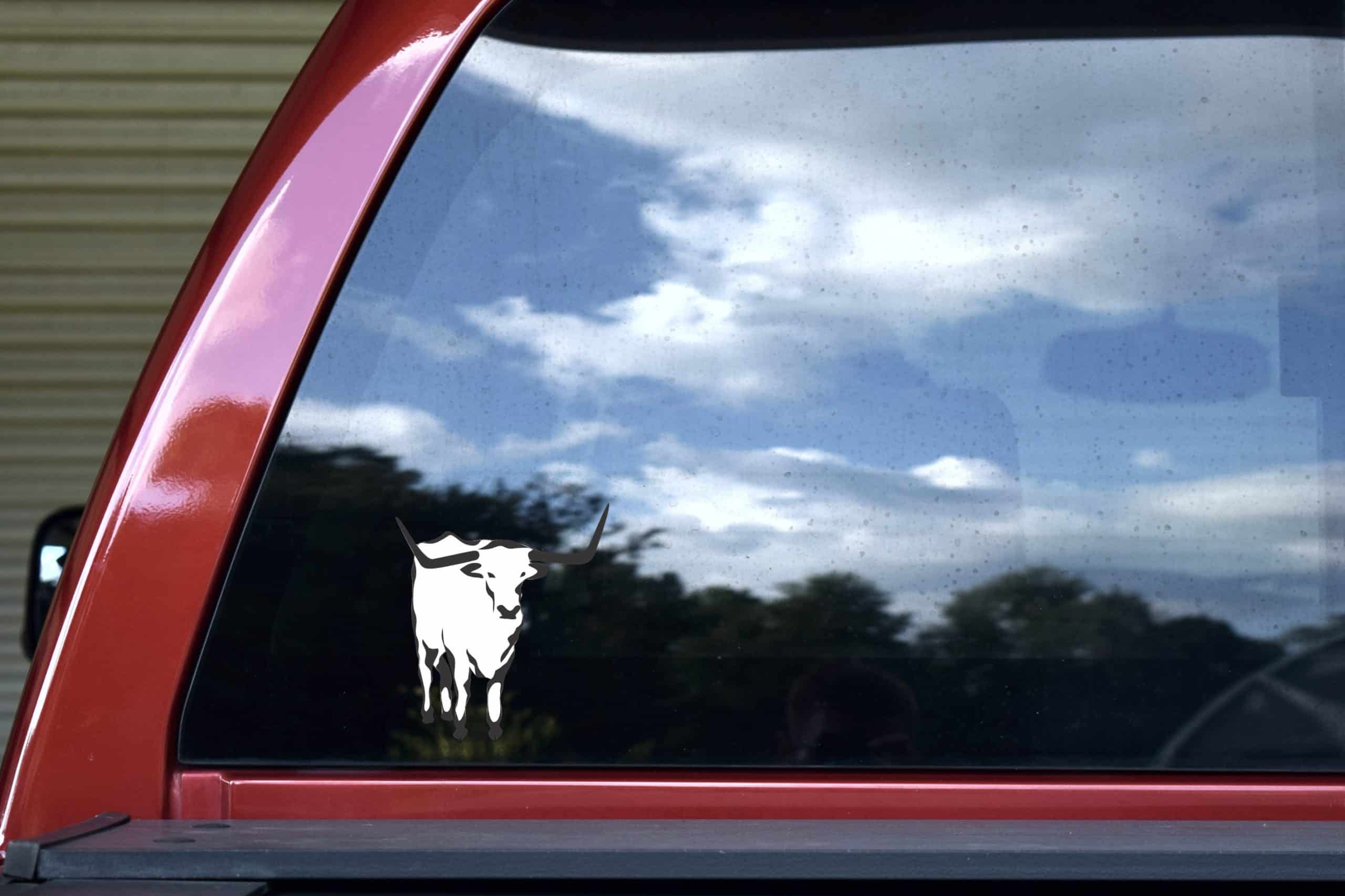 longhorn bull silhouette, detailed horns, minimalist black and white design - vinyl removable sticker