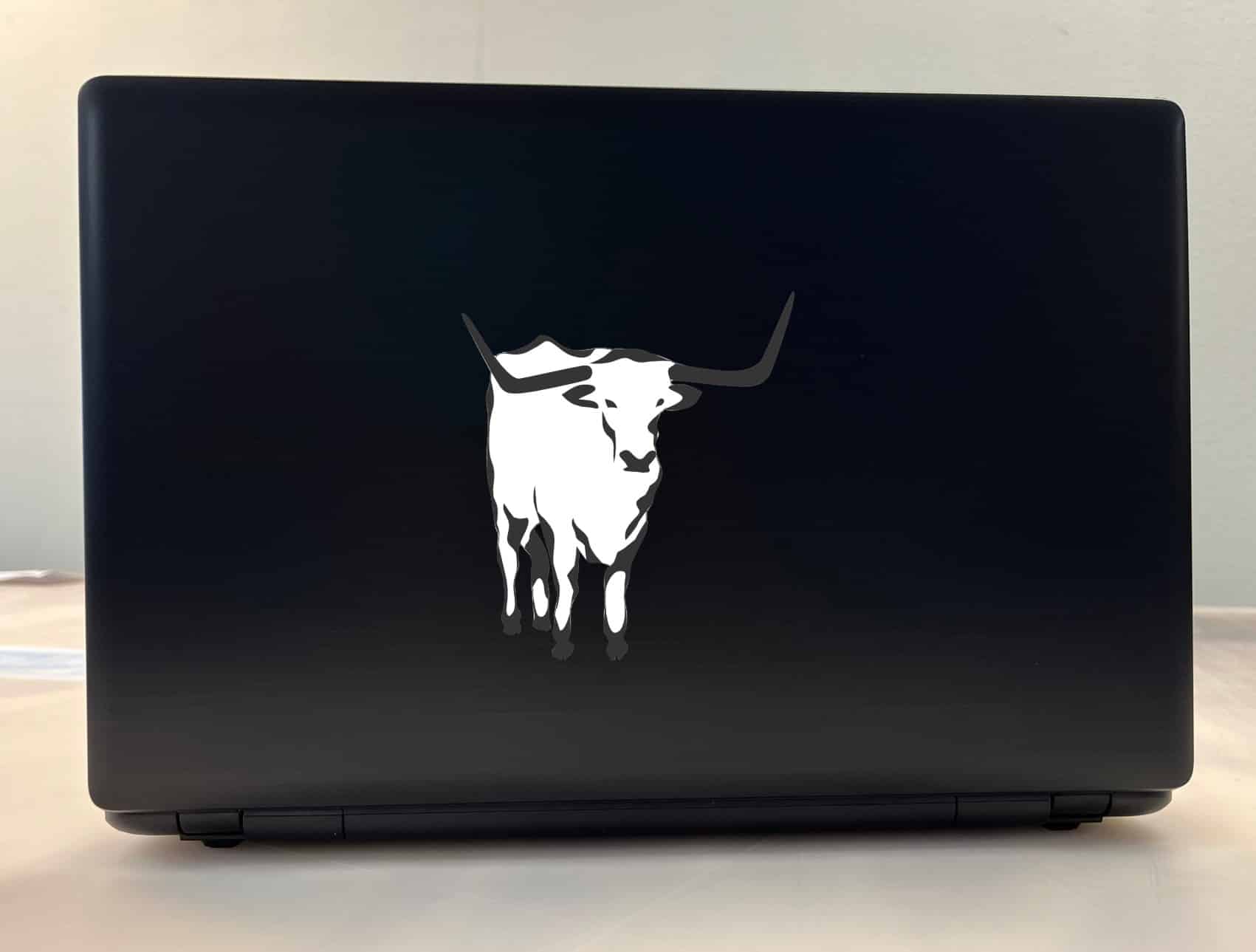 longhorn bull silhouette, detailed horns, minimalist black and white design - vinyl removable sticker