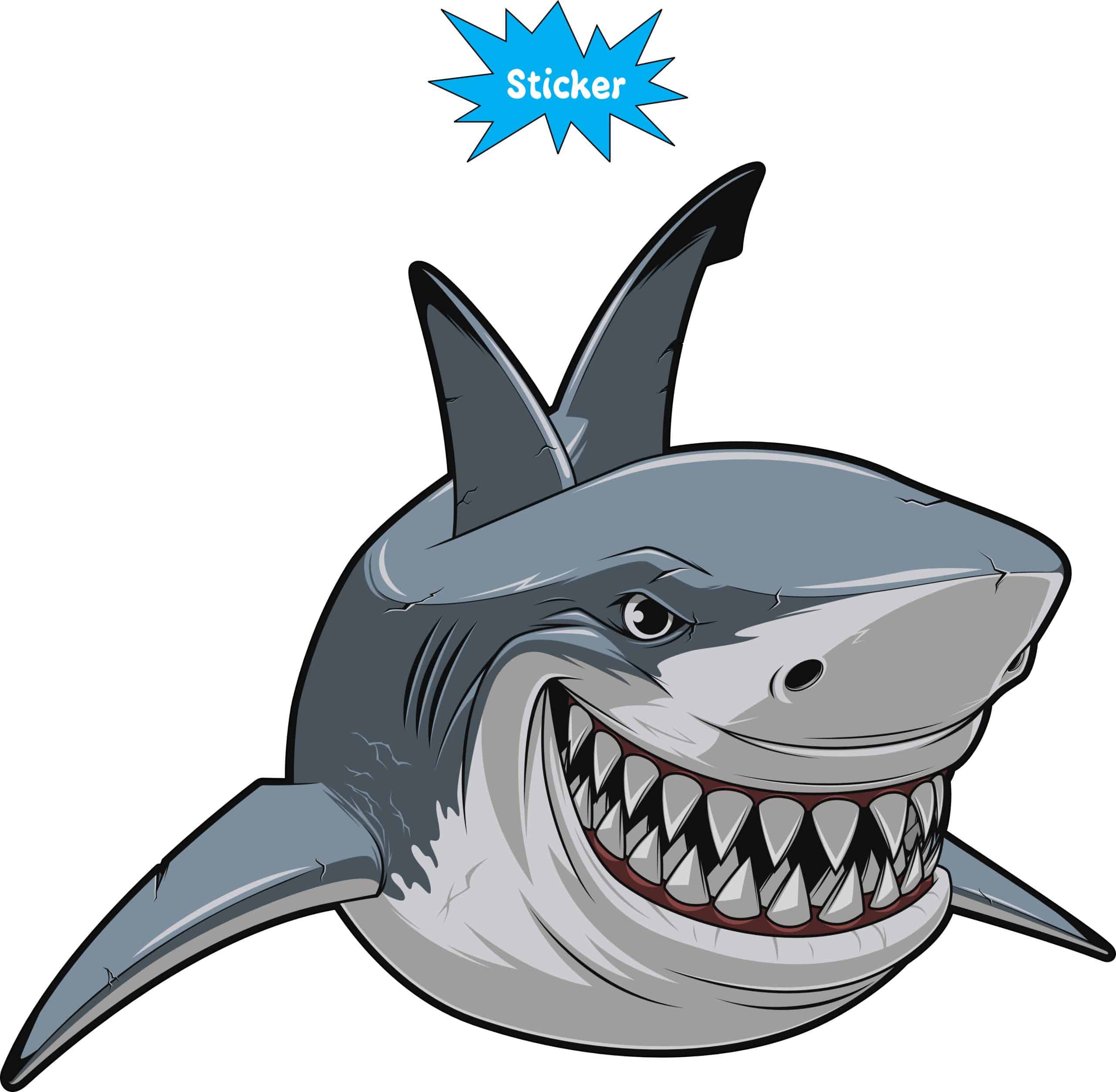 cartoon shark illustration, detailed teeth, gill slits - vinyl removable sticker