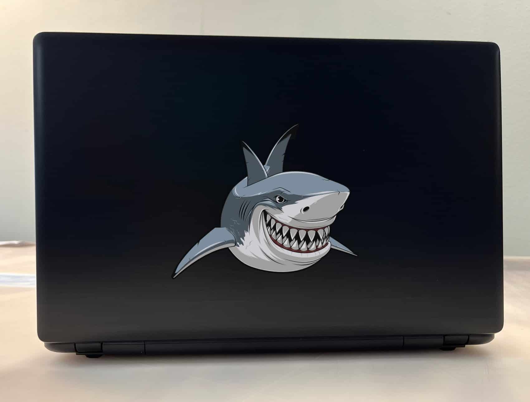 cartoon shark illustration, detailed teeth, gill slits - vinyl removable sticker