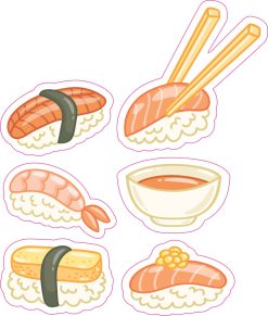 kawaii sushi, chopsticks, soup bowl - vinyl removable sticker