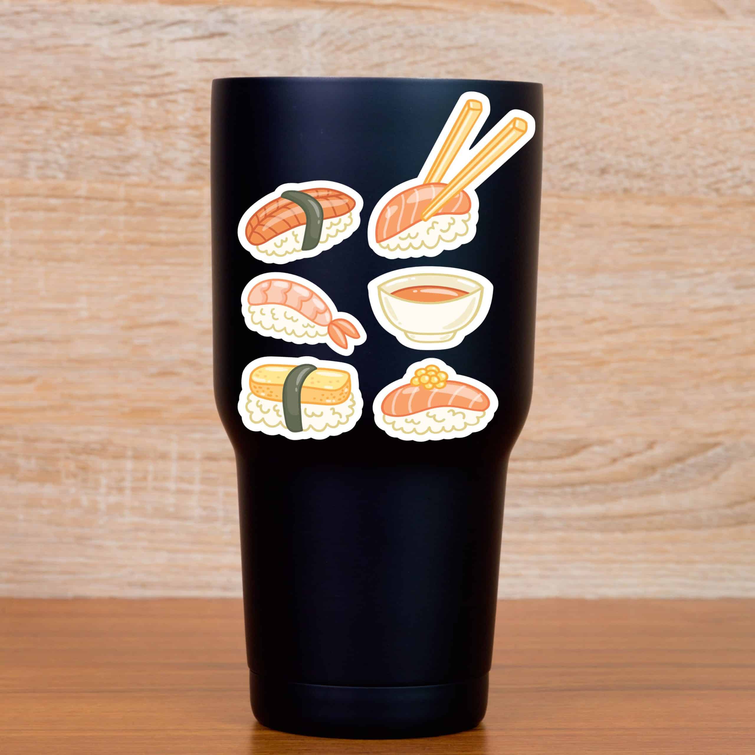 kawaii sushi, chopsticks, soup bowl - vinyl removable sticker