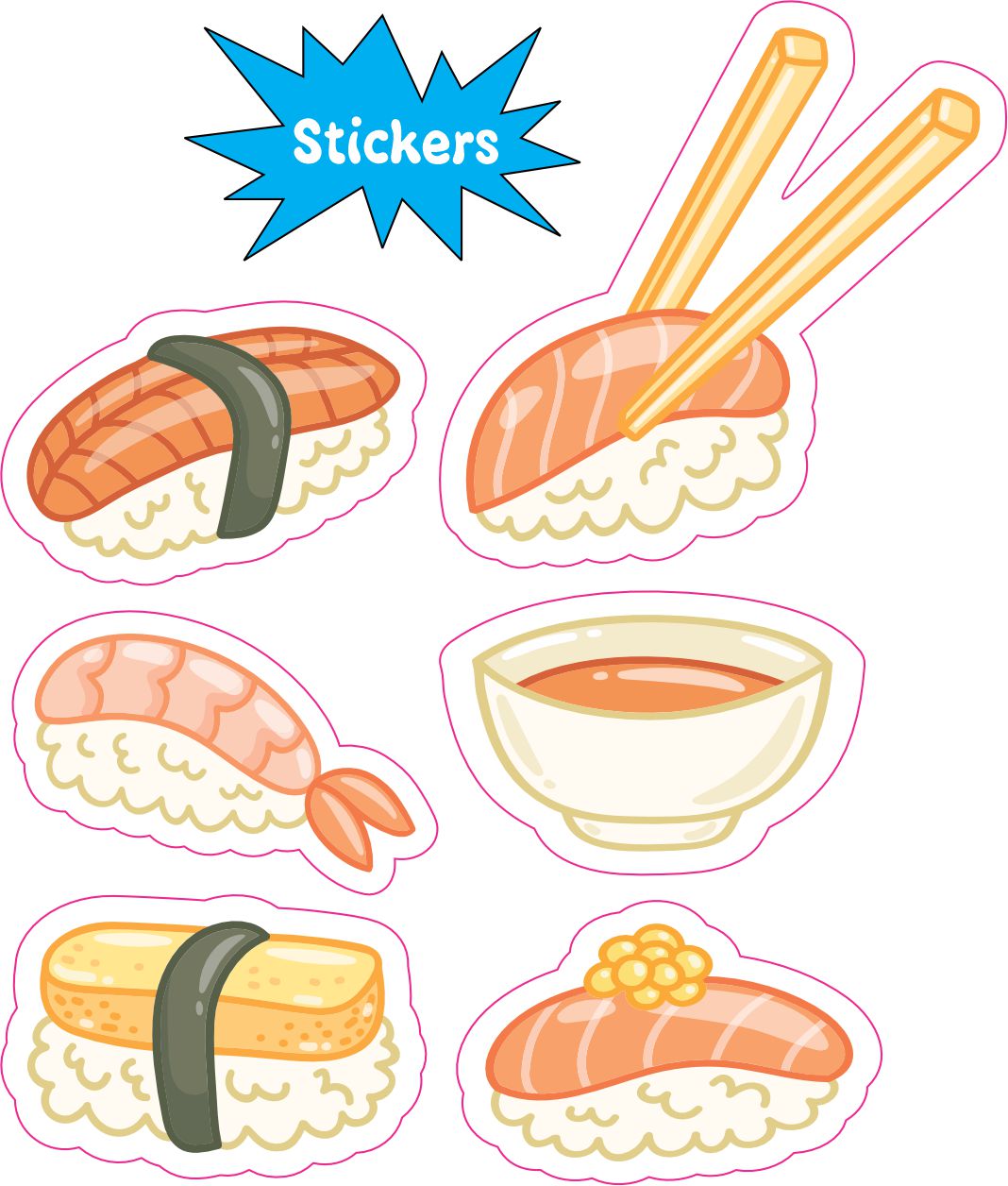 kawaii sushi, chopsticks, soup bowl - vinyl removable sticker