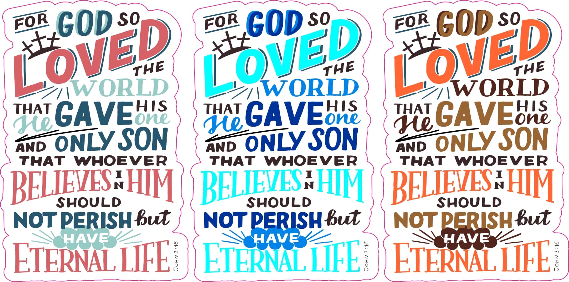 john 3:16 bible verse, crown of thorns illustration, decorative typography - vinyl removable sticker