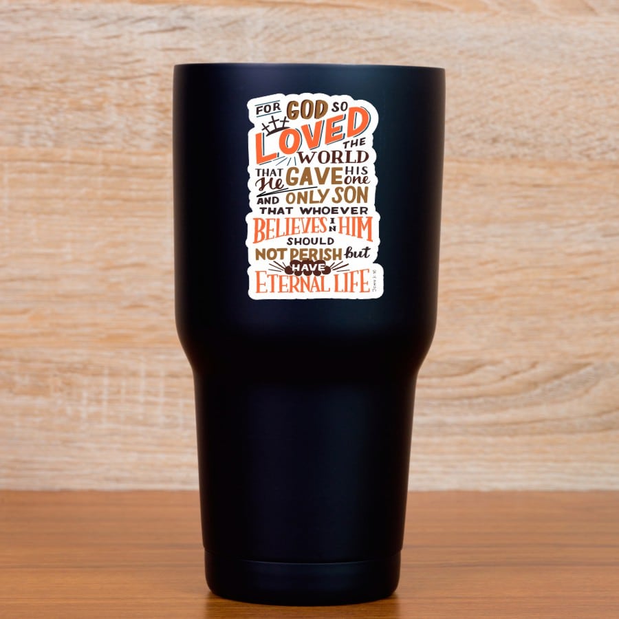 john 3:16 bible verse, crown of thorns illustration, decorative typography - vinyl removable sticker