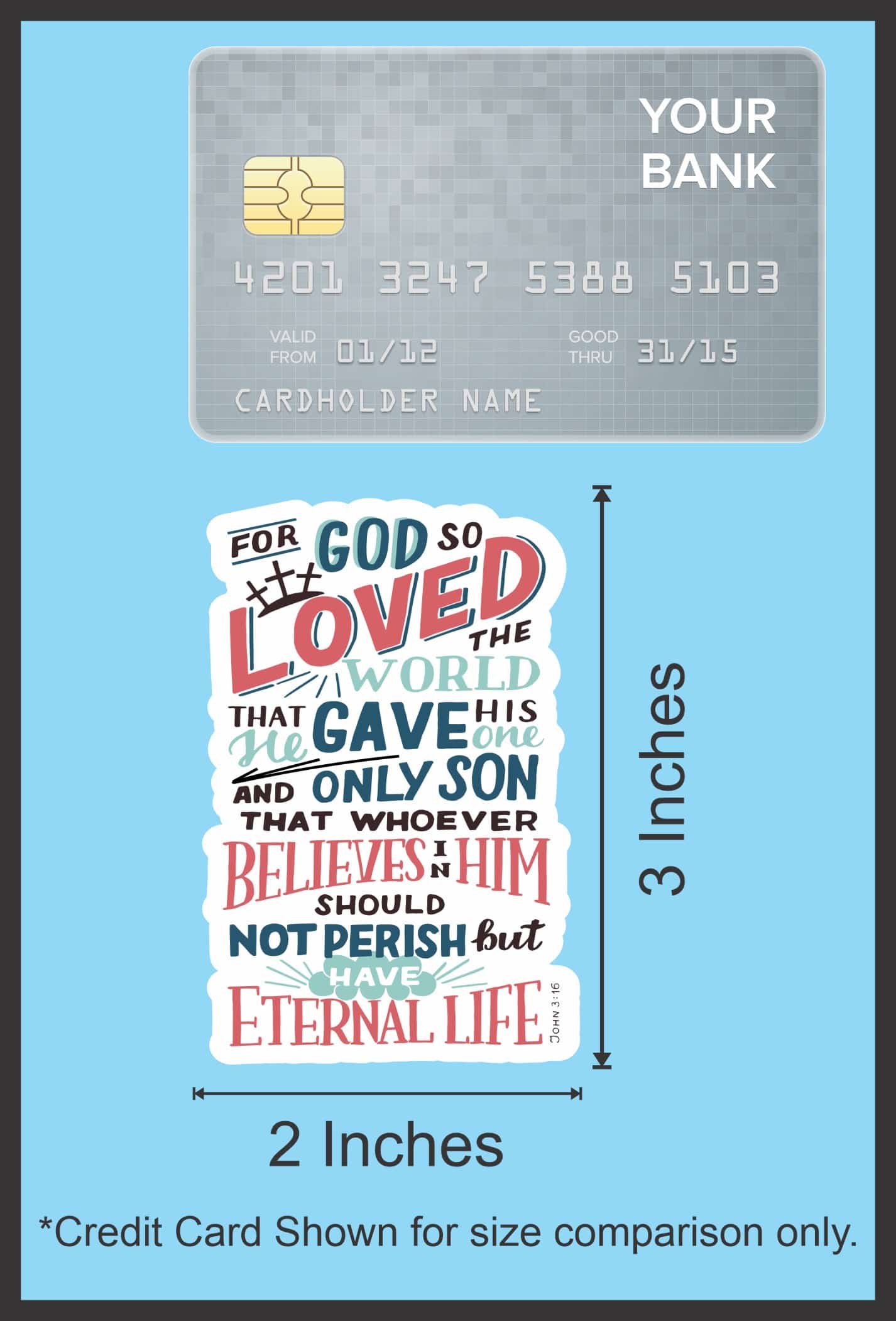 john 3:16 bible verse, crown of thorns illustration, decorative typography - vinyl removable sticker