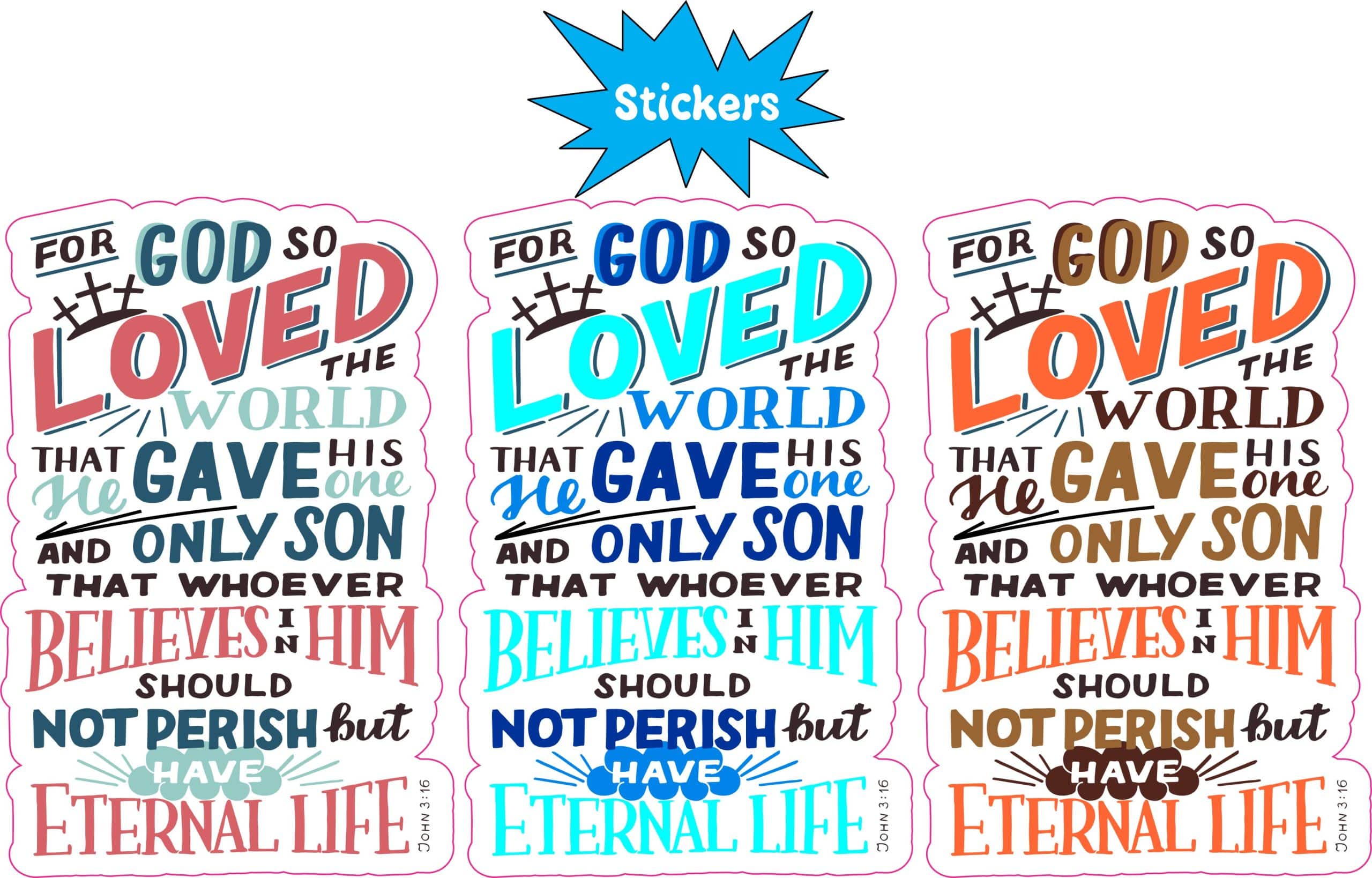 john 3:16 bible verse, crown of thorns illustration, decorative typography - vinyl removable sticker