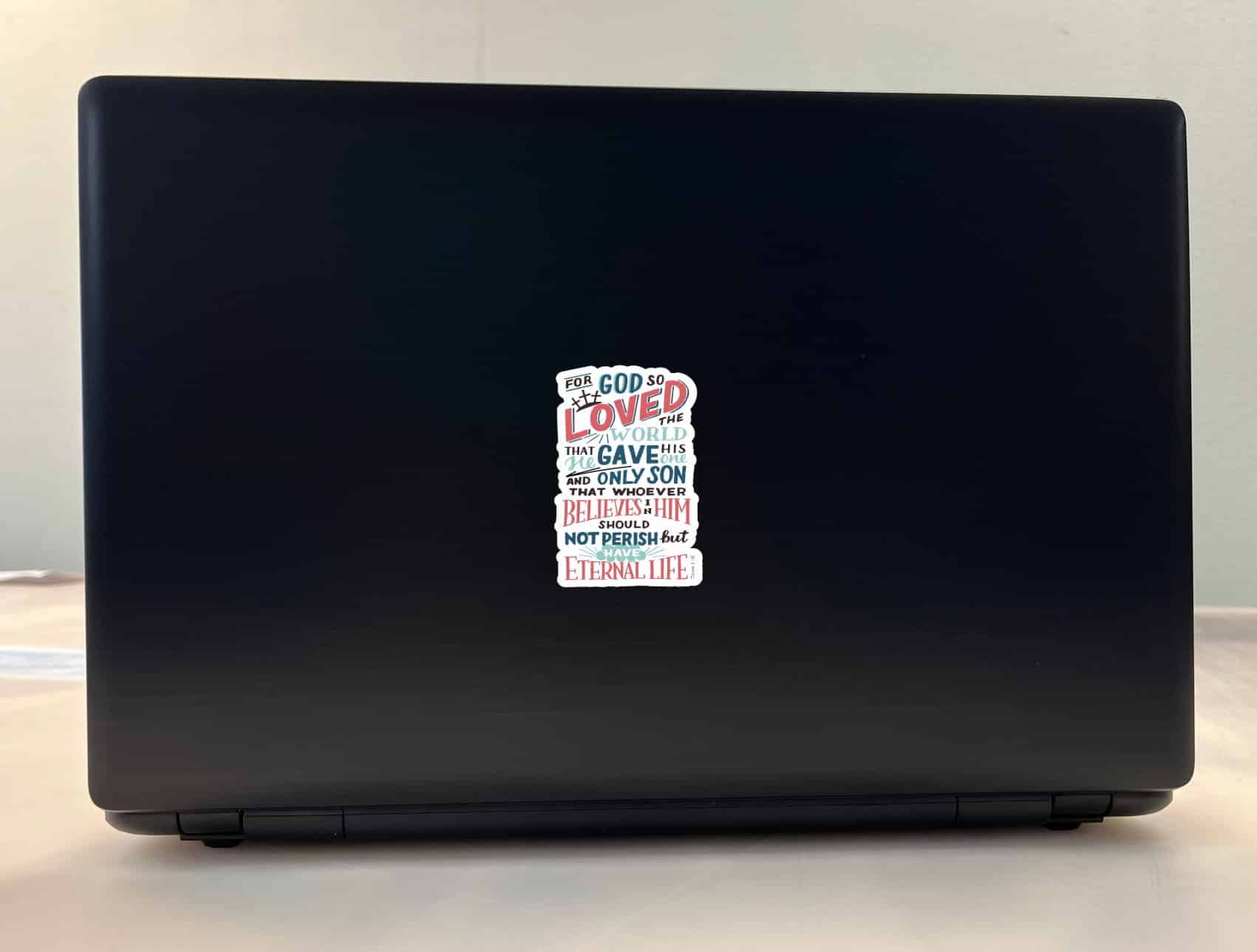 john 3:16 bible verse, crown of thorns illustration, decorative typography - vinyl removable sticker