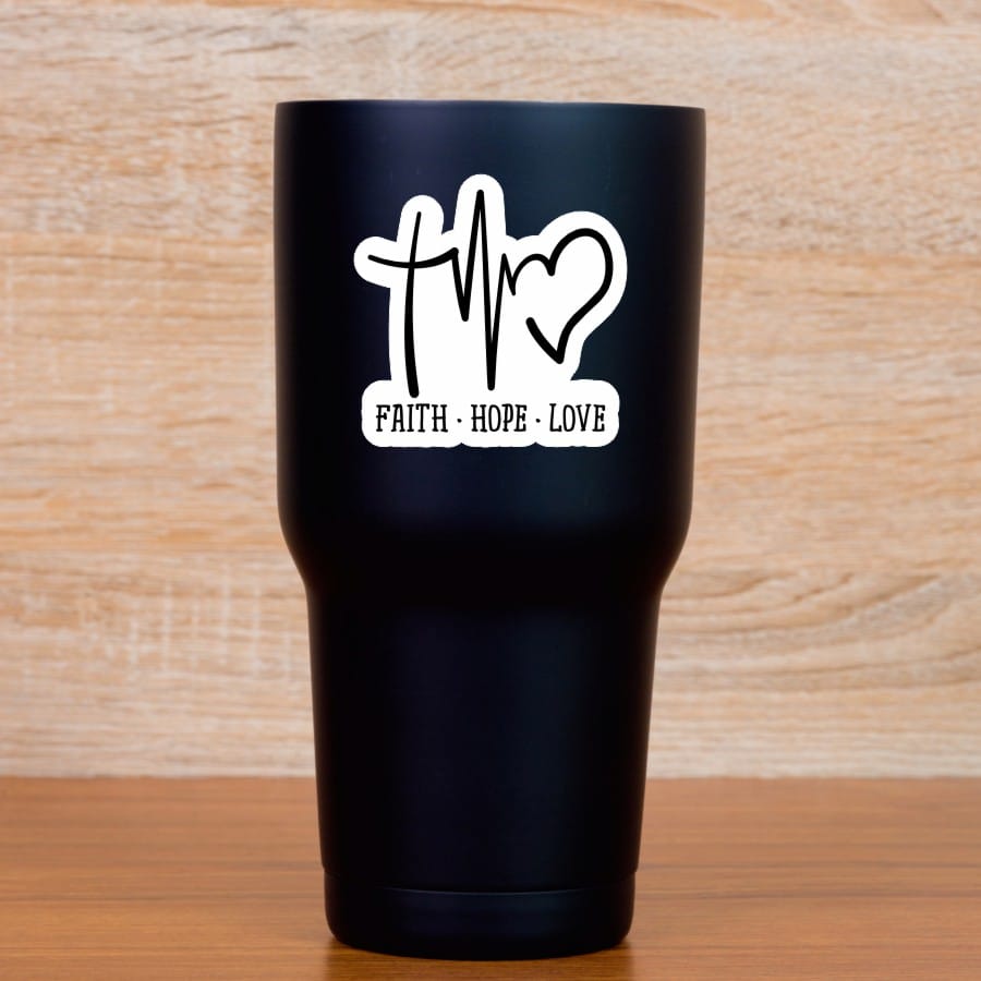 cross symbol, heartbeat line, heart shape - vinyl removable sticker