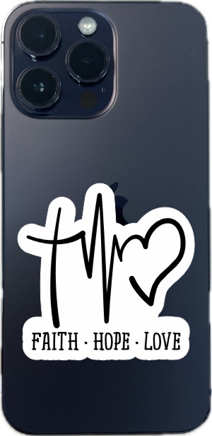 cross symbol, heartbeat line, heart shape - vinyl removable sticker
