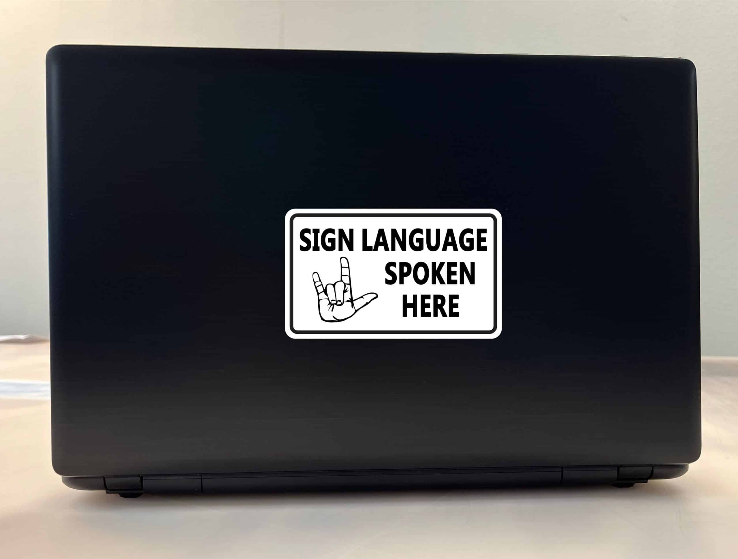 bold typography, ASL hand sign illustration, professional layout - vinyl removable sticker