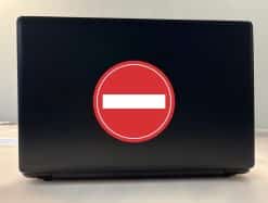 red circle, white horizontal bar, white border rings - vinyl removable sticker