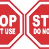 octagonal stop sign shape, bold white text, classic red background - vinyl removable sticker