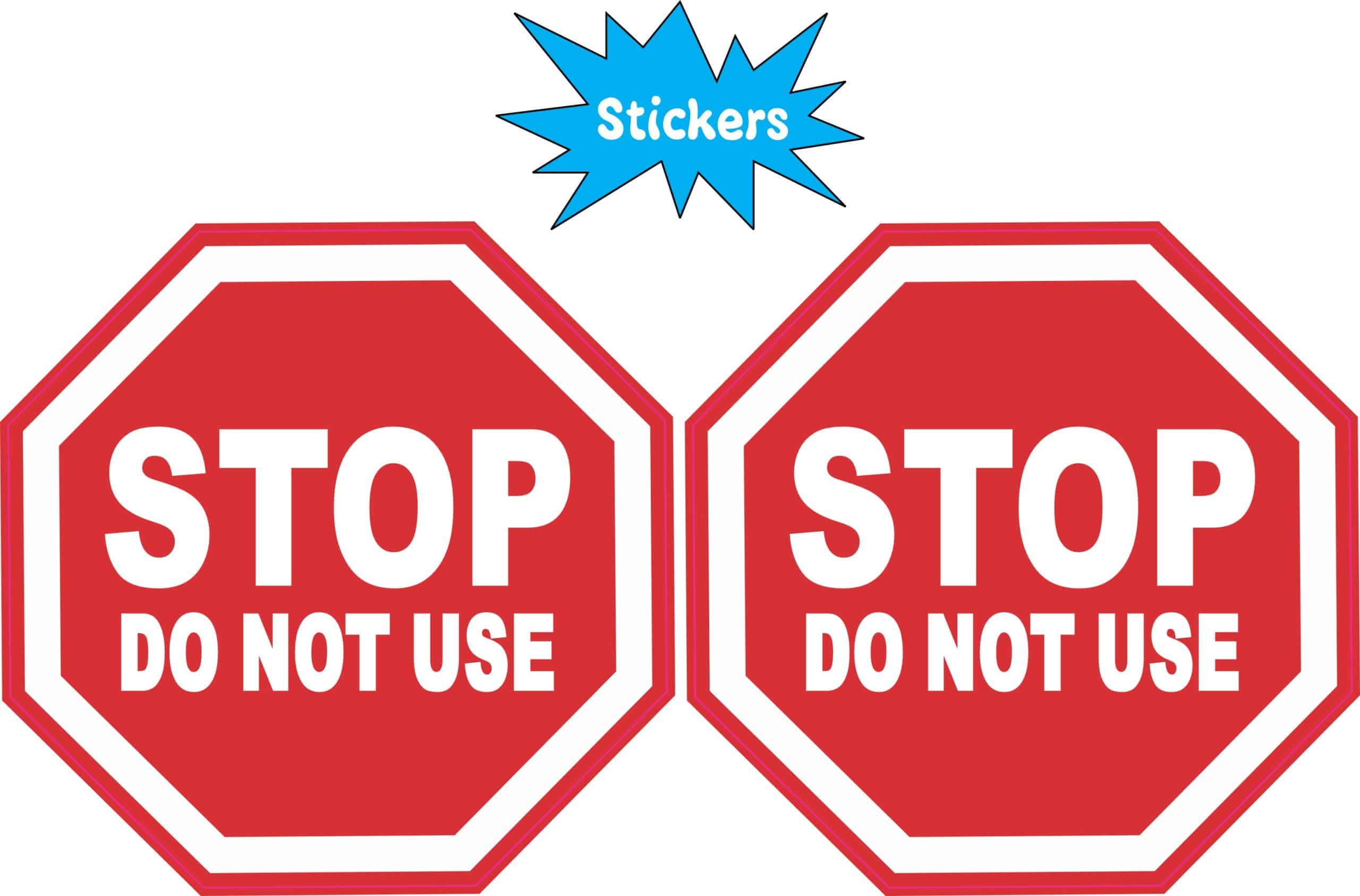 octagonal stop sign shape, bold white text, classic red background - vinyl removable sticker