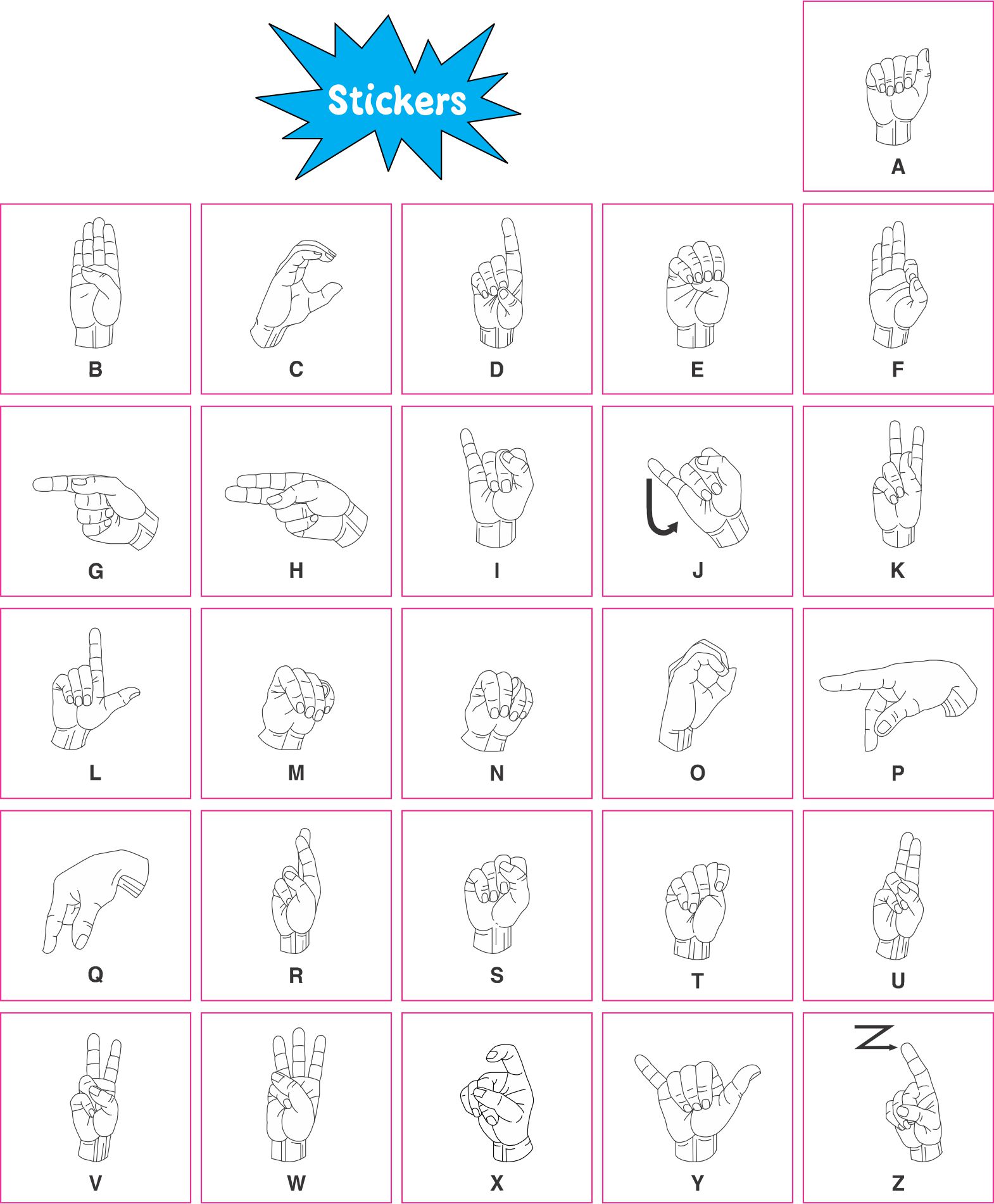 hand gestures, line drawings, alphabet letters - vinyl removable sticker