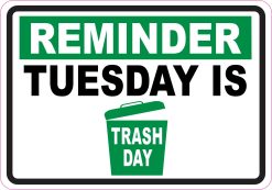 bold text, trash can graphic, green background - vinyl removable magnet