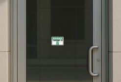 green banner header, trash can icon, bold typography - vinyl removable sticker