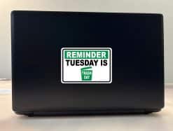 green banner header, trash can icon, bold typography - vinyl removable sticker
