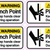 yellow warning header, triangle warning icon, hand pinch illustration - vinyl removable sticker