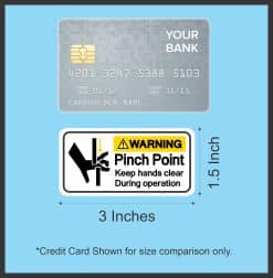 yellow warning header, triangle warning icon, hand pinch illustration - vinyl removable sticker