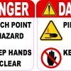 danger warning triangles, prohibition symbols, bold safety text - vinyl removable sticker