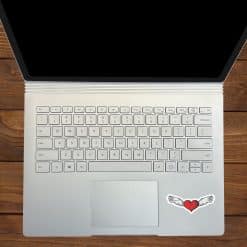 red hearts, white angel wings, tattoo-style artwork - vinyl removable sticker