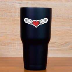 red hearts, white angel wings, tattoo-style artwork - vinyl removable sticker