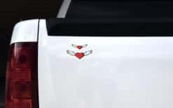 red hearts, white angel wings, tattoo-style artwork - vinyl removable sticker