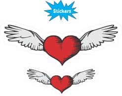 red hearts, white angel wings, tattoo-style artwork - vinyl removable sticker