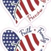 heart shape, american flag pattern, white cross - vinyl removable sticker